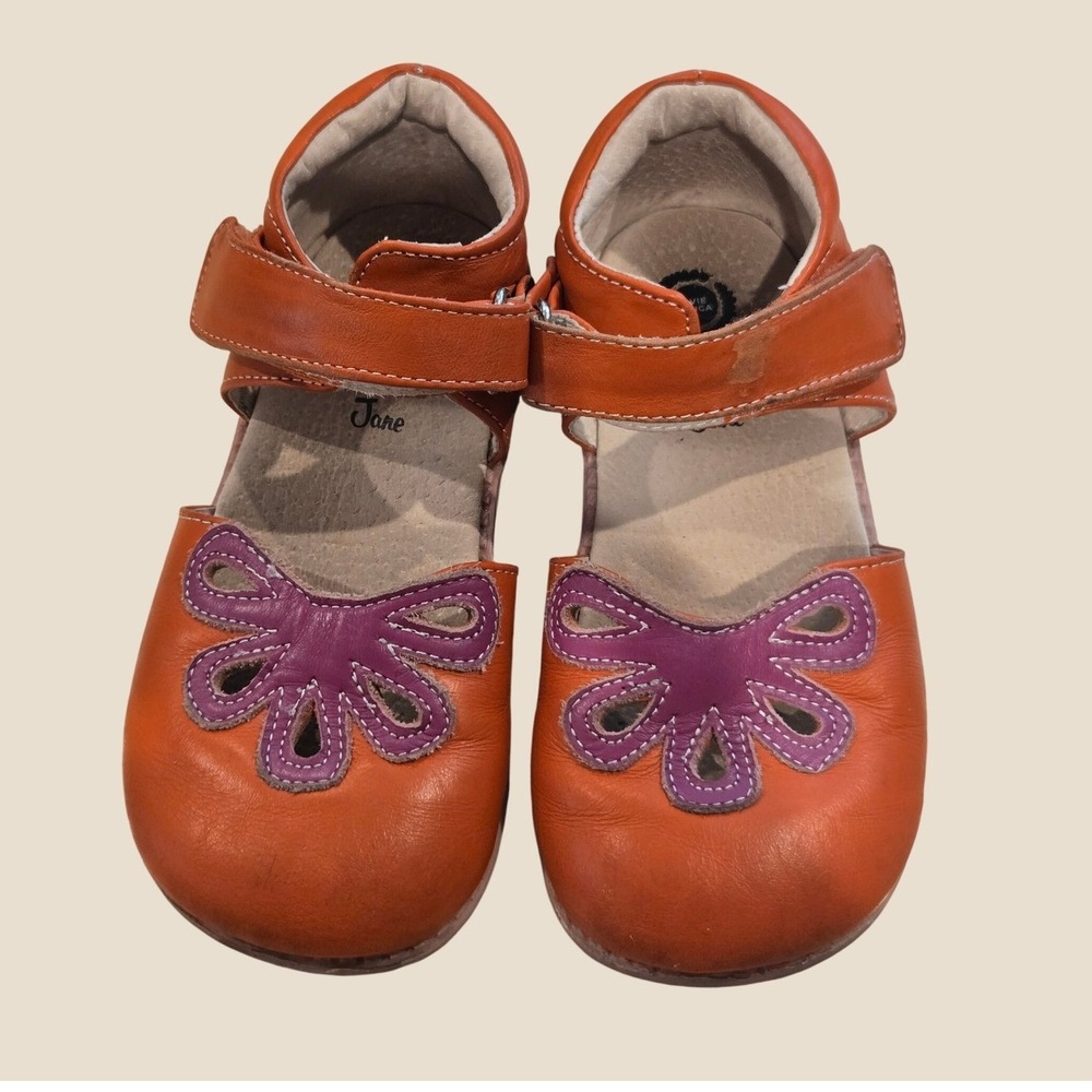 Matilda Jane x Livie & Luca Orange Leather Floral Mary Jane Shoes Kids Size 12